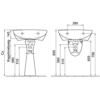 Alföldi Bázis mosdó 60x49 cm 1 furattal középen 4191 60 01-3