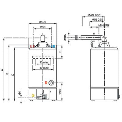 Ariston S/SGA BF X 120 EE gázüzemű vízmelegítő, parapetes, 120 literes (3211034)-1