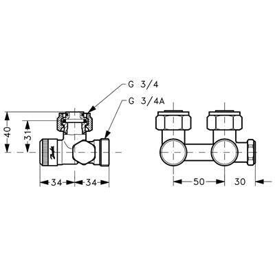 Danfoss RLV-K csapblokk sar. G3/4" -G3/4"-1