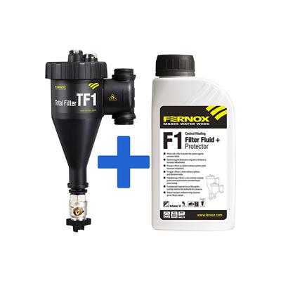 FERNOX Total filter TF1 iszapleválasztó, mágneses, golyóscsappal 22mm + F1 inhibitor folyadék-0