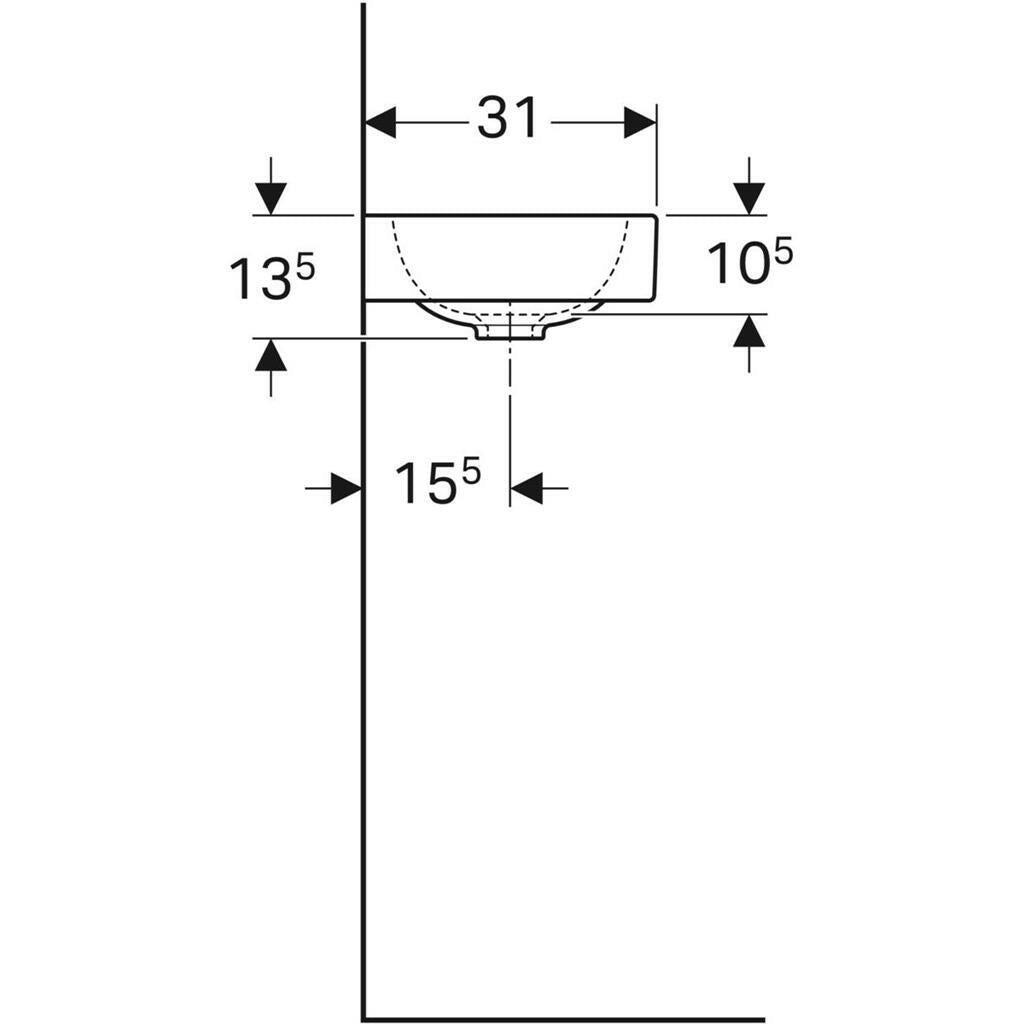 Geberit iCon kézmosó pakolófelülettel 53x13,5x31cm, csaplyuk jobb oldalt, túlfolyó nélkül (124053000)