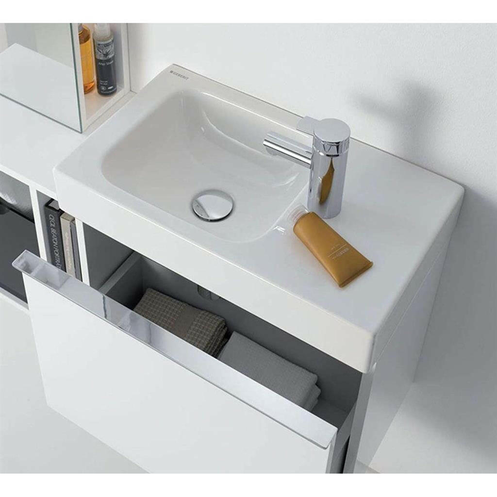 Geberit iCon kézmosó pakolófelülettel 53x13,5x31cm, csaplyuk bal oldalt, túlfolyó nélkül (124153000)