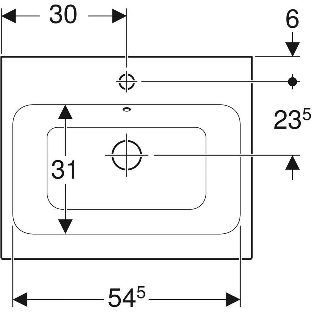 Geberit iCon pultra ültethető mosdó, 60x15,5x48,5cm, csaplyuk középen, túlfolyóval (124560000)