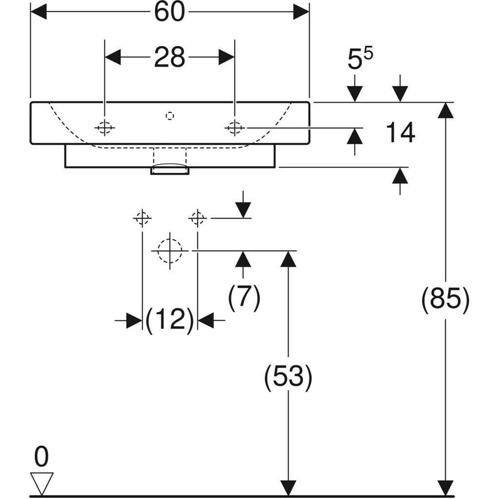 Geberit iCon pultra ültethető mosdó, 60x15,5x48,5cm, csaplyuk középen, túlfolyóval (124560000)