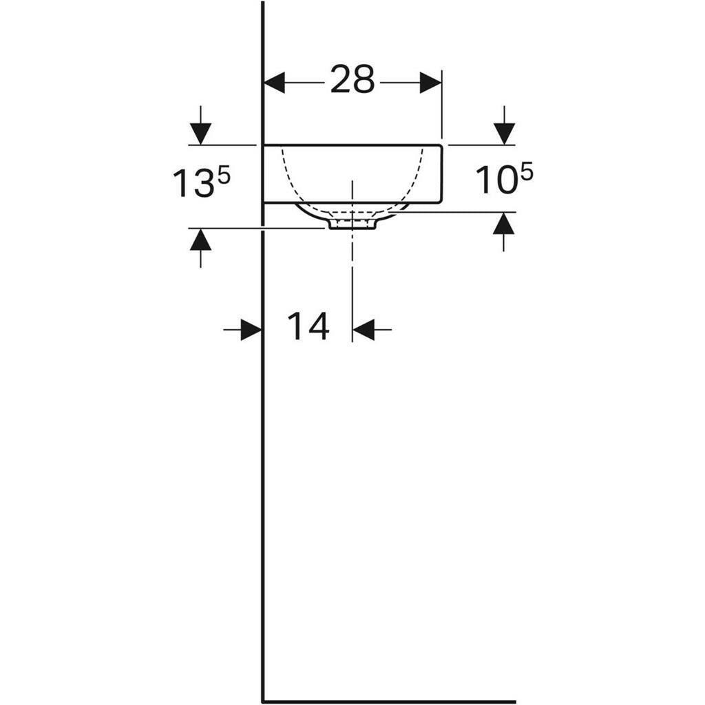 Geberit iCon kézmosó, 38x13,5x28cm, csaplyuk jobbra, túlfolyó nélkül (124736000)
