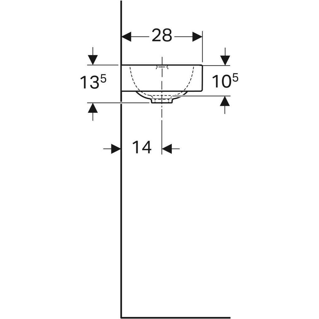 Geberit iCon kézmosó, 38x13,5x28cm, csaplyuk bal oldalon, túlfolyó nélkül (124836000)