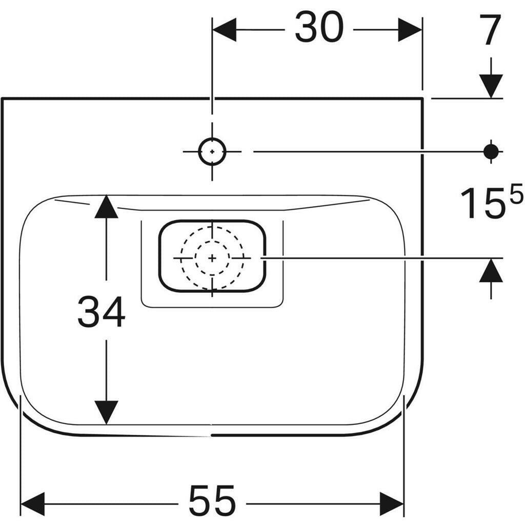Geberit myDay mosdó, 60x13.5x48cm, csaplyuk középen, túlfolyó nélkül, KeraTect®-1