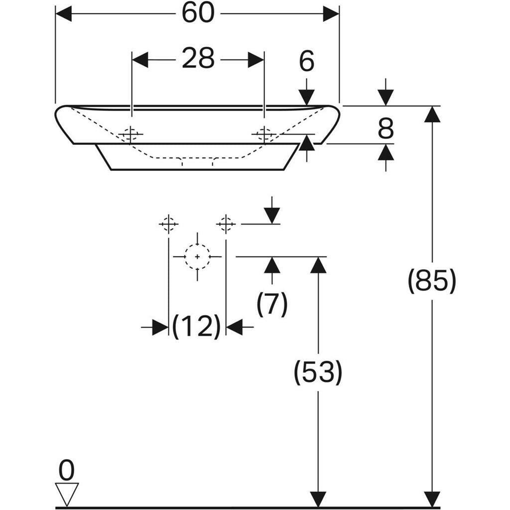 Geberit myDay mosdó, 60x13.5x48cm, csaplyuk középen, túlfolyó nélkül, KeraTect®-2