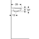 Geberit myDay kézmosó, 40x10.5x28cm, csaplyuk jobb oldalt, túlfolyó nélkül, KeraTect®-3