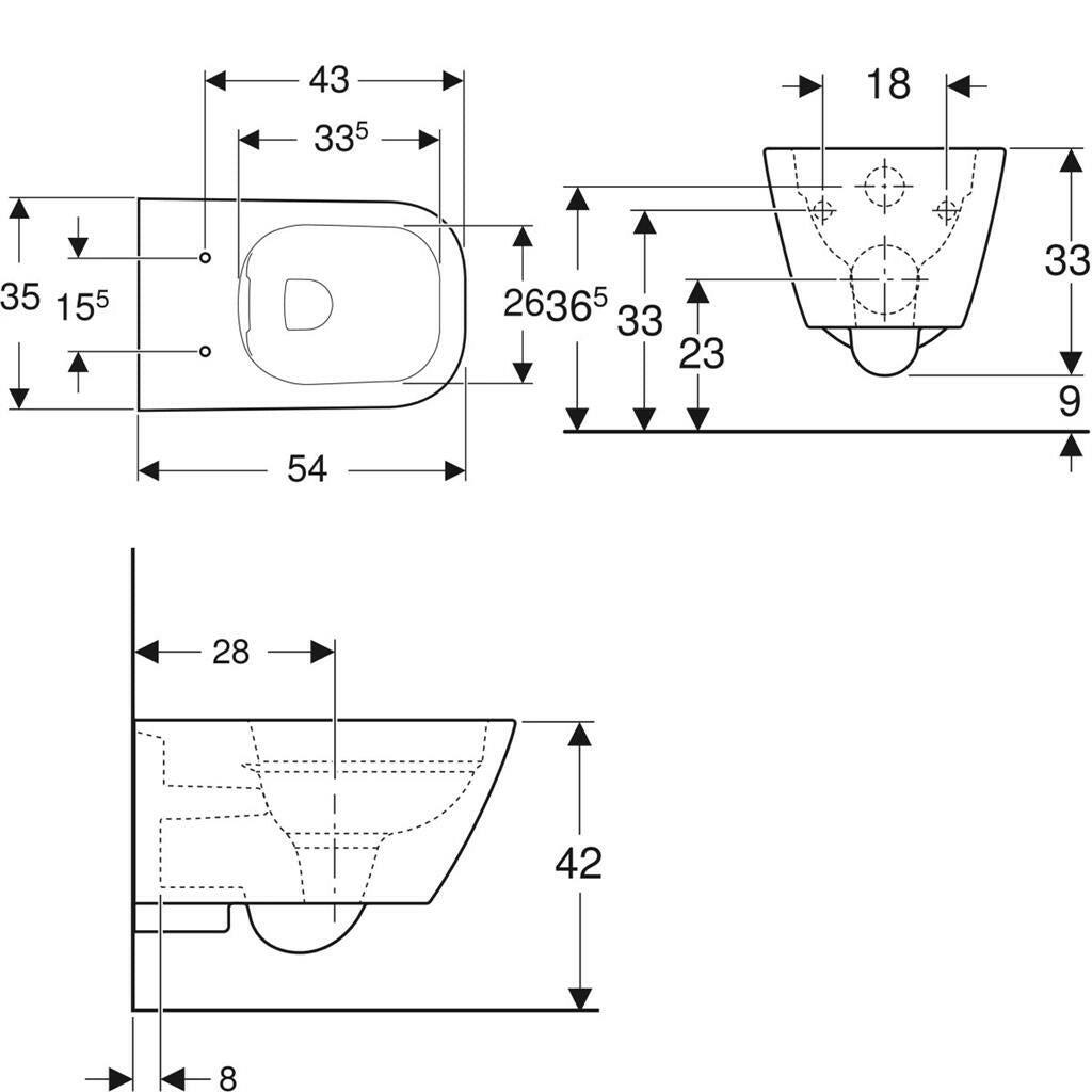 Geberit Smyle Square WC fali mély öblítésű, zárt formájú, Rimfree (500.208.01.1)
