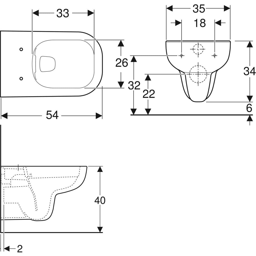 Geberit Smyles Square WC csésze, fali, mély öblítésű, Rimfree, 54cm (kifutó)-2