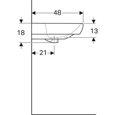 Geberit Selnova Square mosdó, 65x18x48 cm, csaplyuk középen, túlfolyóval (500.299.01.1), kifutó-3