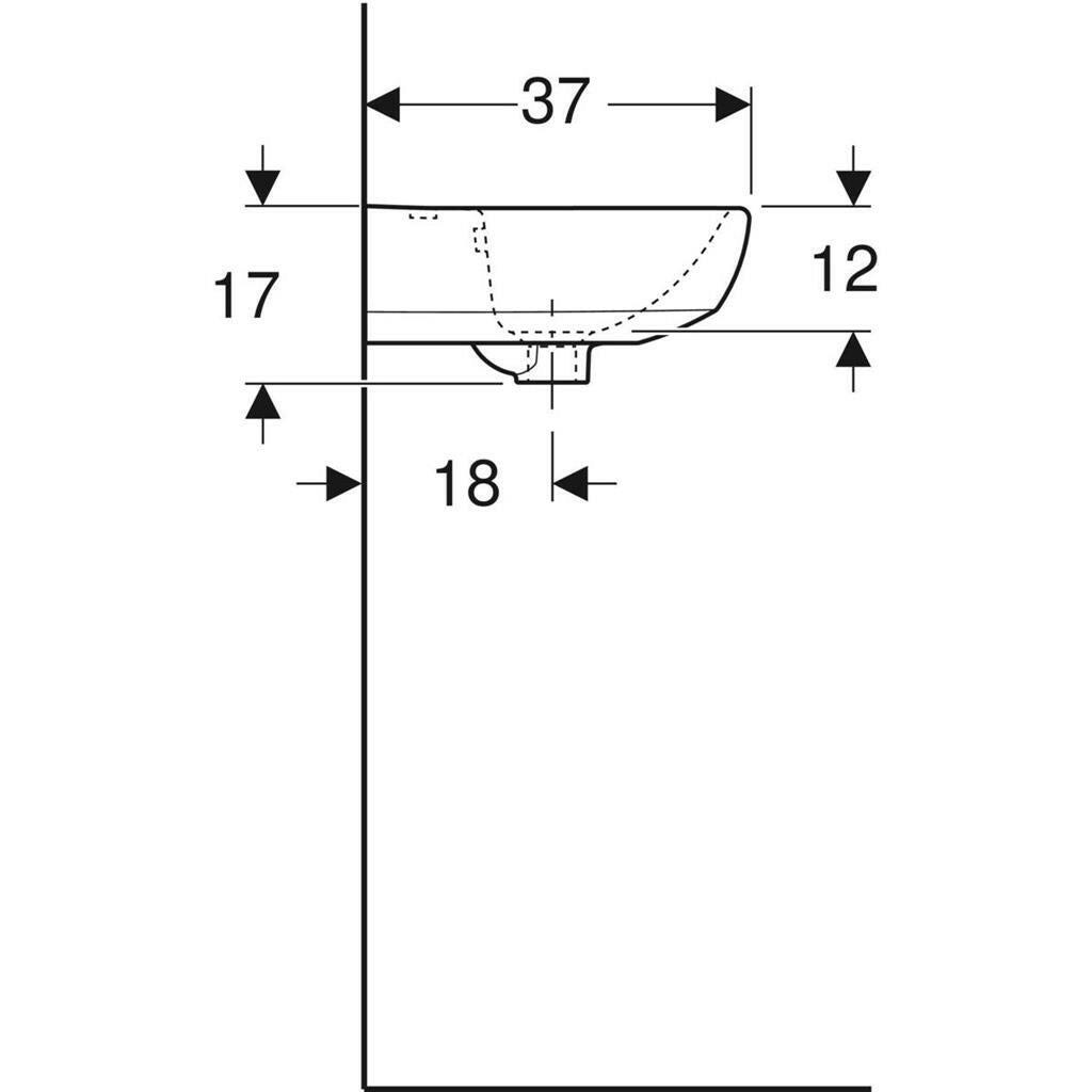Geberit Selnova kézmosó, 45x17x37cm, csaplyuk középen, túlfolyóval (500.324.01.1)