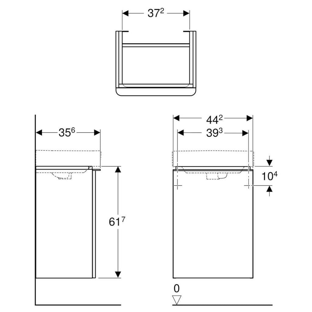 Geberit Smyle Square alsó szekrény kézmosóhoz, jobbos ajtó, 44.2x61.7x35.6cm, magasfényű lakkozott fehér (500.350.00.1)