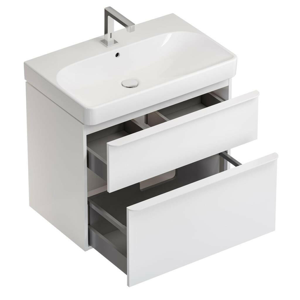 Geberit Smyle Square alsó szekrény mosdóhoz, két fiókkal, 73,4x61,7x47cm, magasfényű lakkozott fehér (500.353.00.1)