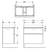 Geberit Smyle Square alsó szekrény mosdóhoz, két fiókkal, 73,4x61,7x47cm, magasfényű lakkozott fehér-3