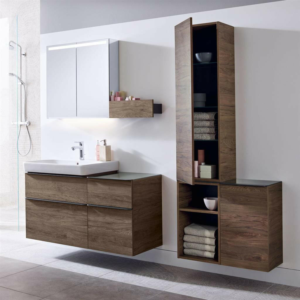 Geberit Smyle Square fali polc, 45x14.8x14.3cm, porszórt matt láva/faerezetes feketedió hickory (500.362.JR.1)