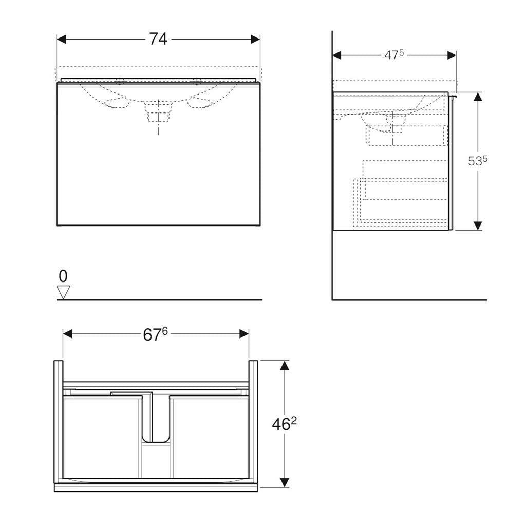 Geberit Acanto alsó szekrény mosdóhoz, 1 fiók, 1 belső fiók, bűzzár, homokszürke, 74x53,5x47,5 cm (500.611.JL.2)