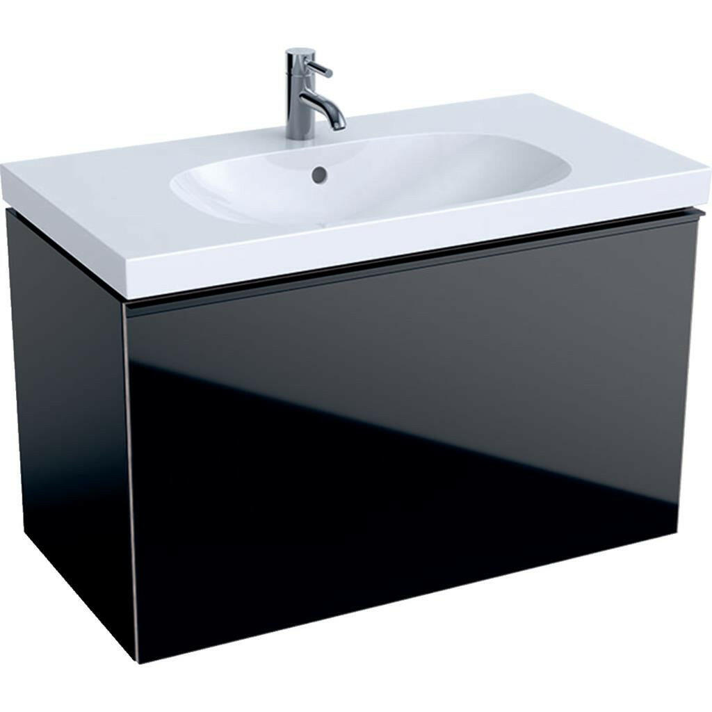 Geberit Acanto alsó szekrény mosdóhoz, bűzzárral, 82,6x53.5x48cm, lakkozott matt/fényes fekete üveg (500.612.16.1)