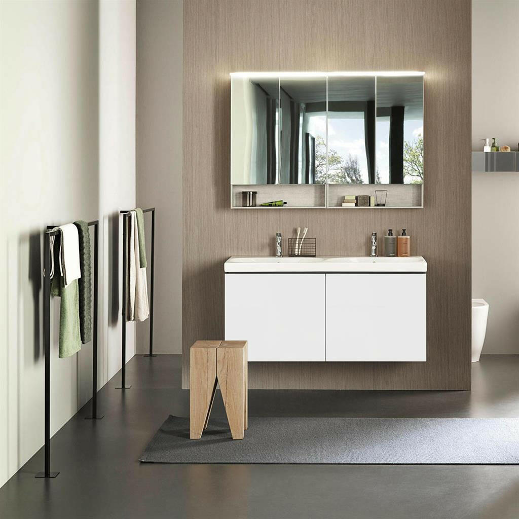 Geberit Acanto alsó szekrény duplamosdóhoz, 2 fiók, bűzzár, 119x53.5x47.6 cm, magasfényű fehér (500.613.01.2)