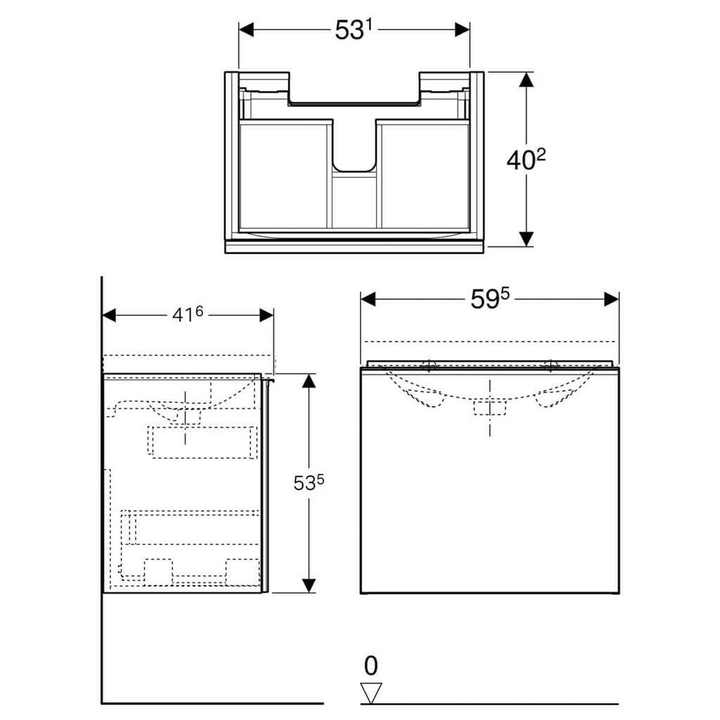 Geberit Acanto alsó szekrény mosdóhoz, rövídített kivitel, 59,5x53,5x41,6 cm (500.614.01.2)