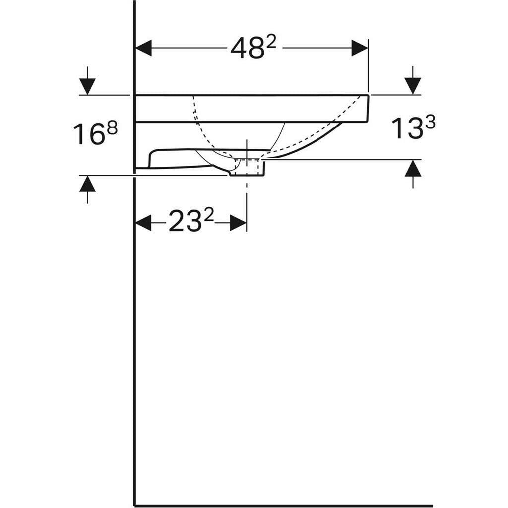Geberit Acanto mosdó pakolófelülettel jobb oldalon, 90x16.8x48.2cm, csaplyuk középen, túlfolyóval (500.625.01.2)
