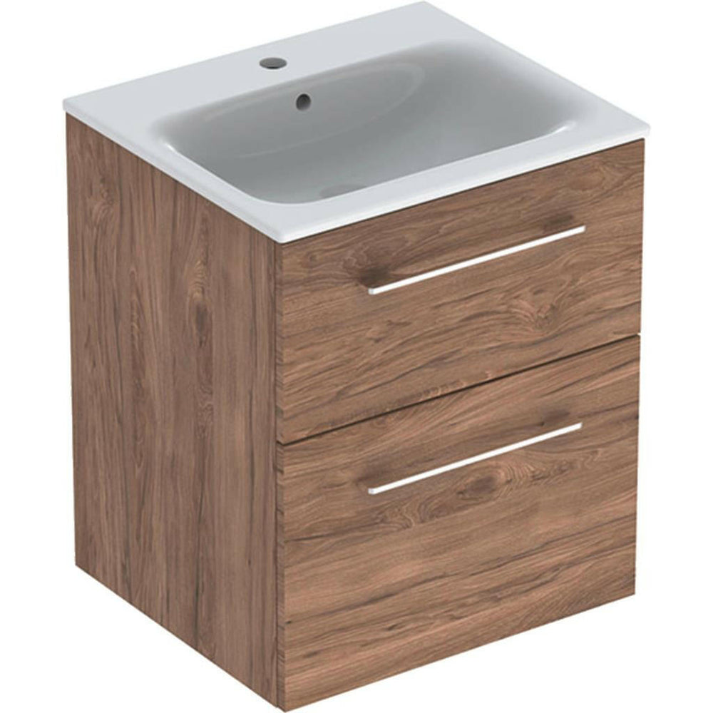 Geberit Selnova Square mosdószekrény, keskeny mosdóval, két fiókkal, 54x50 cm, feketedió hickory bevonat (501.234.00.1)