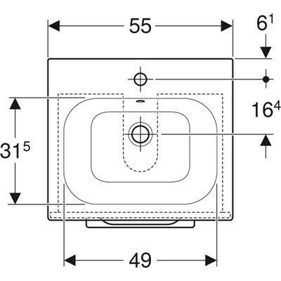 Geberit Selnova Square mosdószekr., keskeny mosdóval, 53.8x50.2, feketedió hickory/Melamin faszerk. (501.235.00.1)