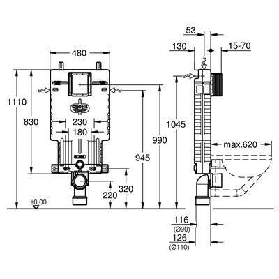 Grohe Uniset falsík mögötti wc - tartály keret nélküli (38643001)