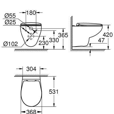 Grohe Bau Ceramic fali, mélyöblítésű WC - csésze, lecsapódásmentes WC - ülőkével (39351000)