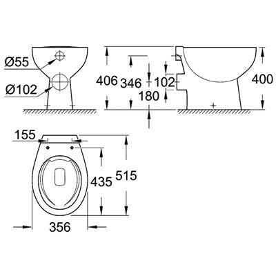 Grohe Bau Ceramic álló WC, hátsós, perem nélküli (39430000)