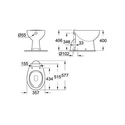 Grohe Bau Ceramic álló alsó kifolyású mélyöblítésű perem nélküli WC (39431000)