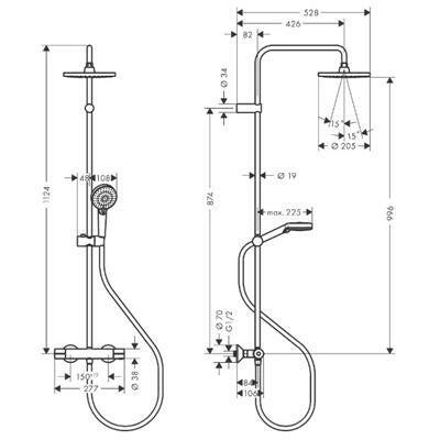 Hansgrohe Vernis Blend Showerpipe 200, 1 jet, termosztáttal, króm (26276000)