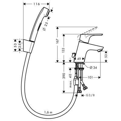 Hansgrohe Bidette 1jet/Focus  egykaros mosdócsaptelep 70 szett-1