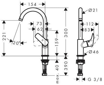 Hansgrohe Logis mosdó csaptelep 210 mm elforgatható, leeresztő nélkül ( 71131000 )