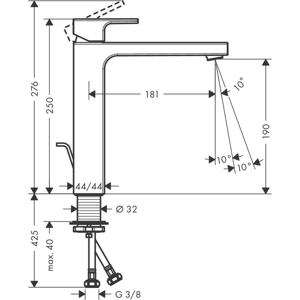 Hansgrohe Vernis Shape Egykaros mosdócsaptelep 190, automata lefolyógarnitúrával, matt fekete (71562670)