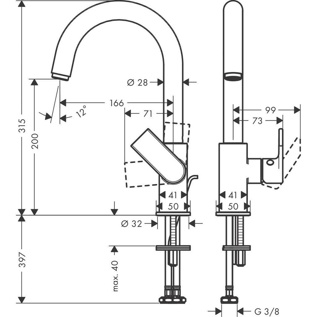 Hansgrohe Vernis Shape egykaros mosdócsaptelep elforgatható kifolyó, automata lefolyógarnitúra, króm-1