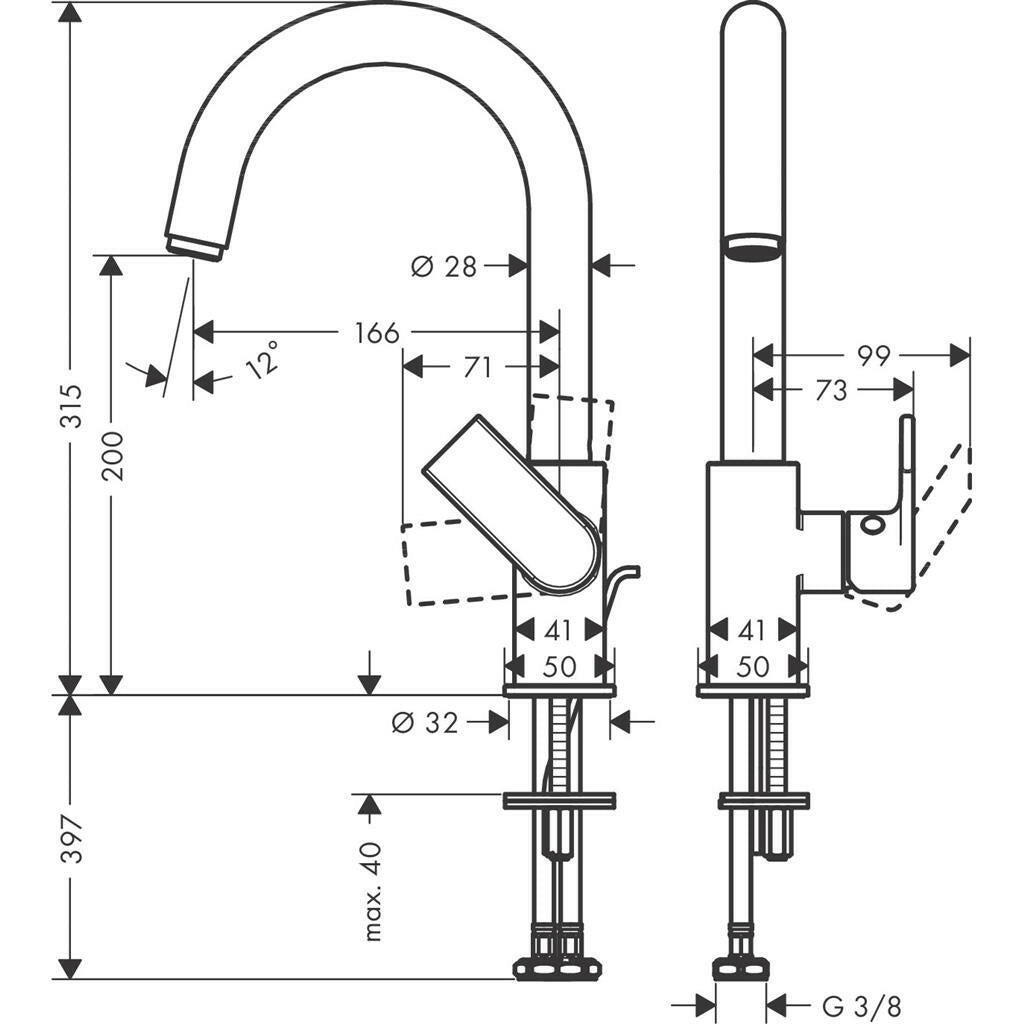 Hansgrohe Vernis Shape Egykaros mosdócsaptelep elforgatható kifolyó, automata lefolyógarnitúra, króm (71564000)