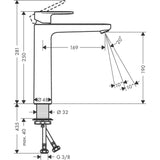 Hansgrohe Vernis Blend egykaros mosdócsaptelep 190, automata lefolyógarnitúra nélkül, matt fekete-1