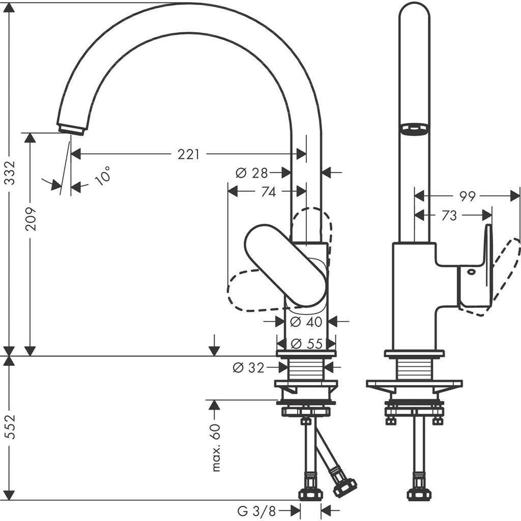 Hansgrohe Vernis Blend M35 Egykaros konyhai csaptelep 210, elforgatható kifolyóval, matt fekete (71870670)
