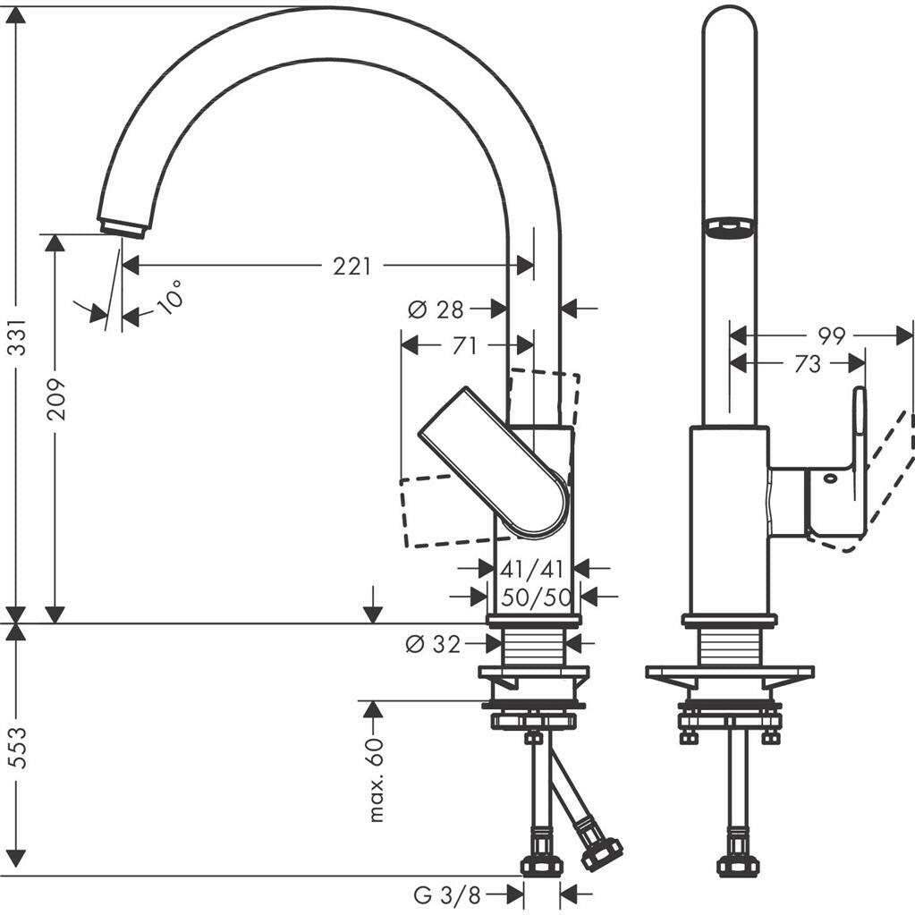 Hansgrohe Vernis Shape M35 Egykaros konyhai csaptelep 210, elforgatható kifolyóval, matt fekete (71871670)