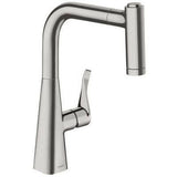 Hansgrohe Metris M71 konyhai csaptelep 220 kihúzható kifolyó (M7116), rm. acél hatású-0