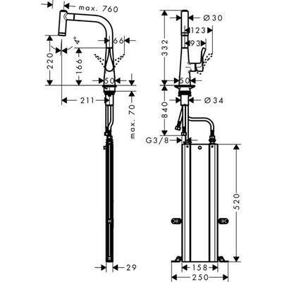 Hansgrohe Metris M71 konyhai csaptelep 220 kihúzható kifolyó (M7116), rm. acél hatású-1