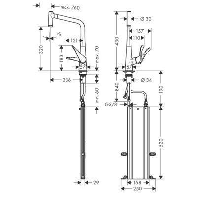 Hansgrohe Metris M71 konyhai csaptelep 320 kihúzható kifolyó (M7116), rm. acél hatású-1