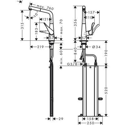 Hansgrohe Metris M71 konyhai csaptelep 320 kihúzható kifolyó (M7114), rm. acél hatású-1