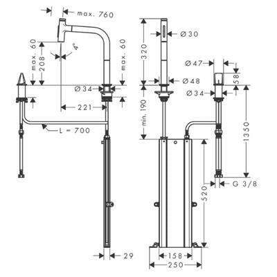 Hansgrohe Metris Select M71 2 - lyukú konyhai csaptelep 200 kihúzható kifolyó (M7120), króm ( 73818000 )