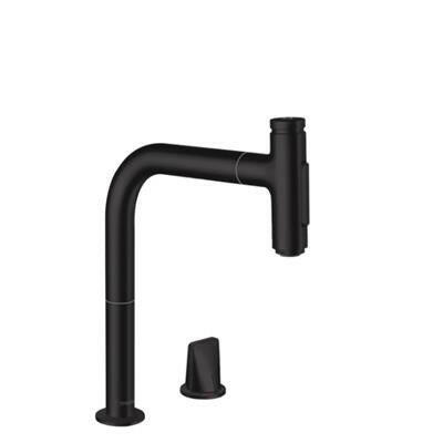 Hansgrohe Metris Select M71 2 - lyukú konyhai csaptelep 200 kihúzható kifolyó (M7120), matt fekete ( 73818670 )