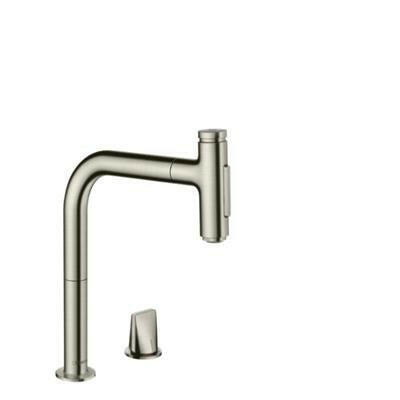 Hansgrohe Metris Select M71 2 - lyukú konyhai csaptelep 200 kihúzható kifolyó (M7120), rozsdamentes acél hatású ( 73818800 )