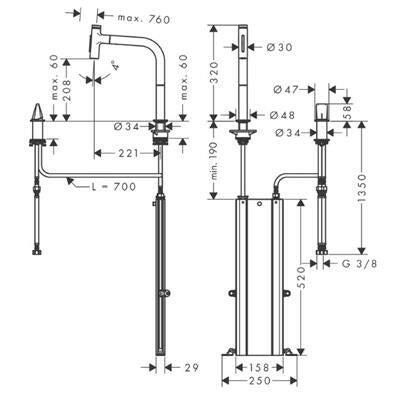 Hansgrohe Metris Select M71 2 - lyukú konyhai csaptelep 200 kihúzható kifolyó (M7120), rozsdamentes acél hatású ( 73818800 )