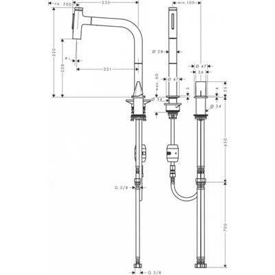 Hansgrohe Metris Select M71 2 lyukú konyhai mosdócsapt. kihúzható kifolyó, 200 2jet, króm ( 73819000 )